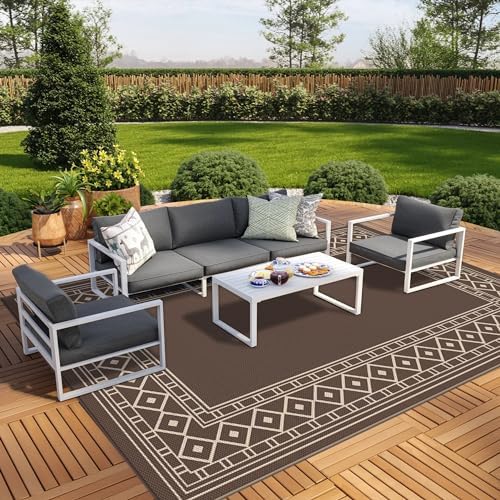 GENIMO Outdoor Rug, Waterproof Plastic Rugs 10'x14' for Camping Coffee