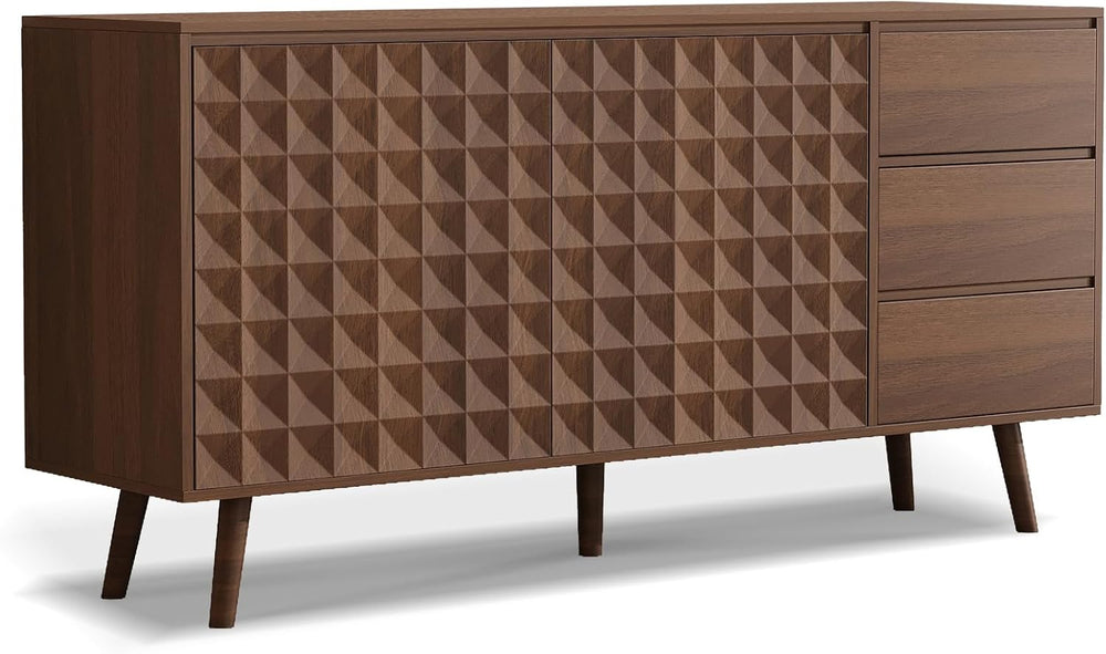 60" Buffet Cabinet with 3 Drawers and 2 Doors, Dark Brown