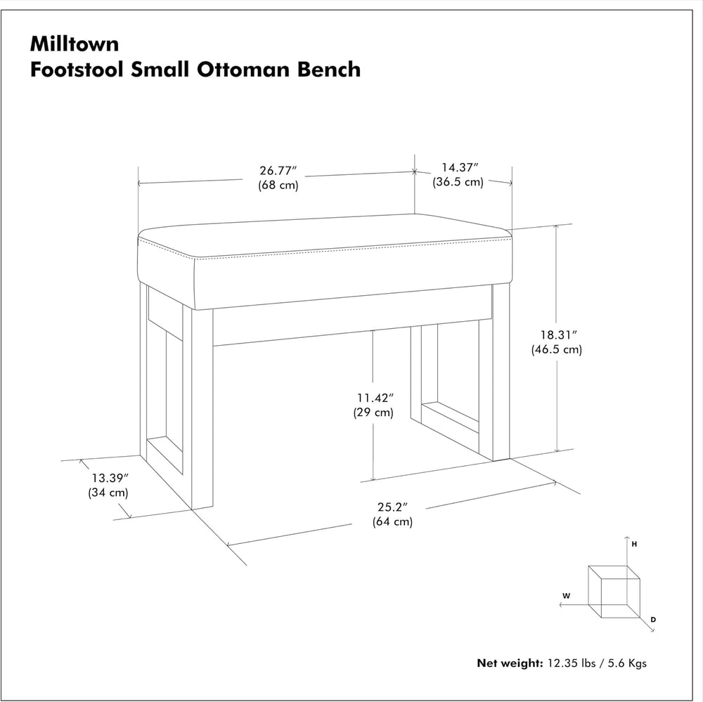 SIMPLIHOME Milltown 27" Wide Tweed Rectangle Ottoman in Ebony