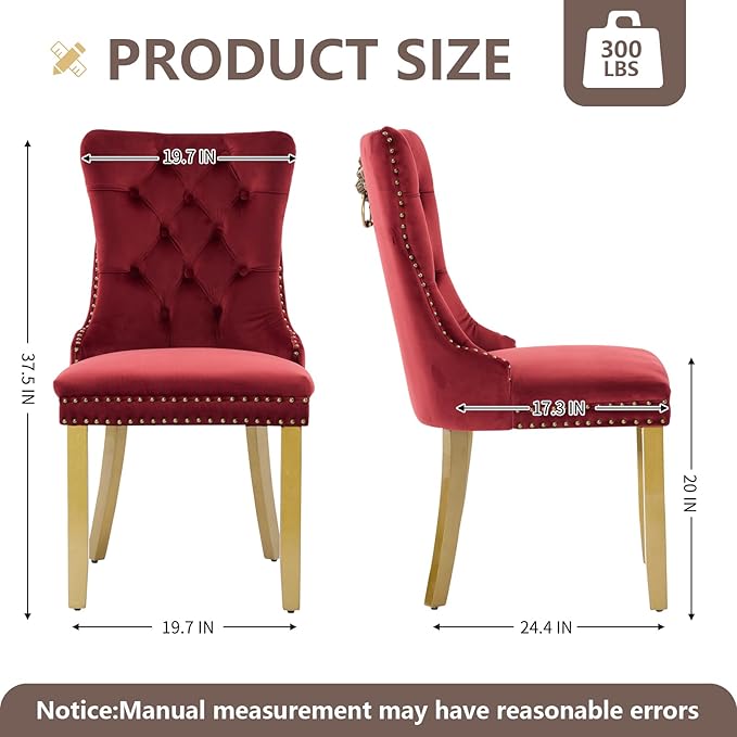 Velvet Dining Chairs Set of 2, Modern Tufted Dining Room Chair, Upholstered D...