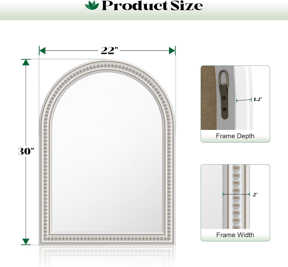 Boho Mirror for Wall, 22" x 30" Farmhouse Arched Rustic Wooden Fram...