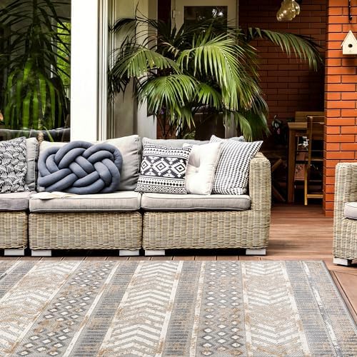 Rugshop Tribal Stripe Indoor/Outdoor Area Rug, Beige, 5' x 7'