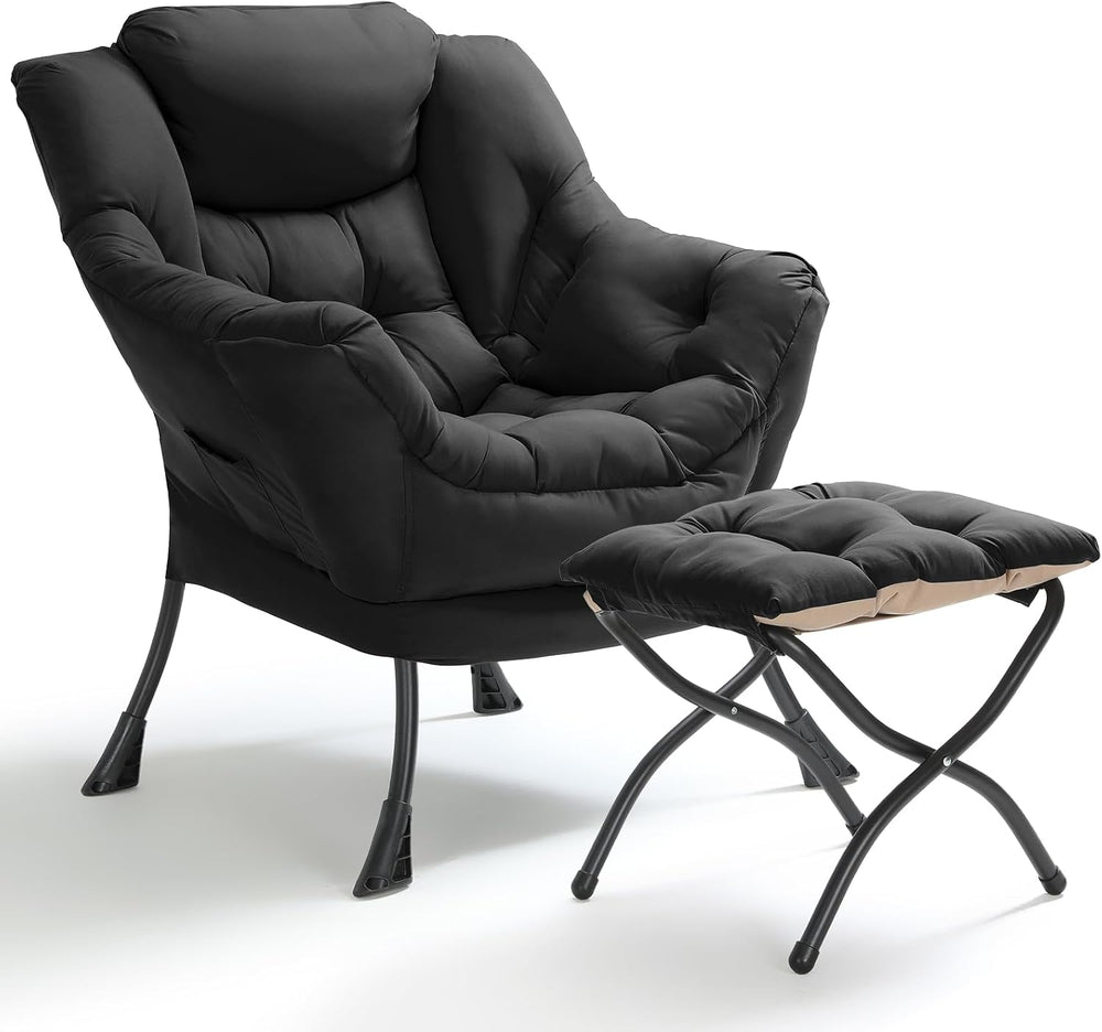 ComfyCorner Lazy Chair with Foldable Ottoman, Modern Accent Chair