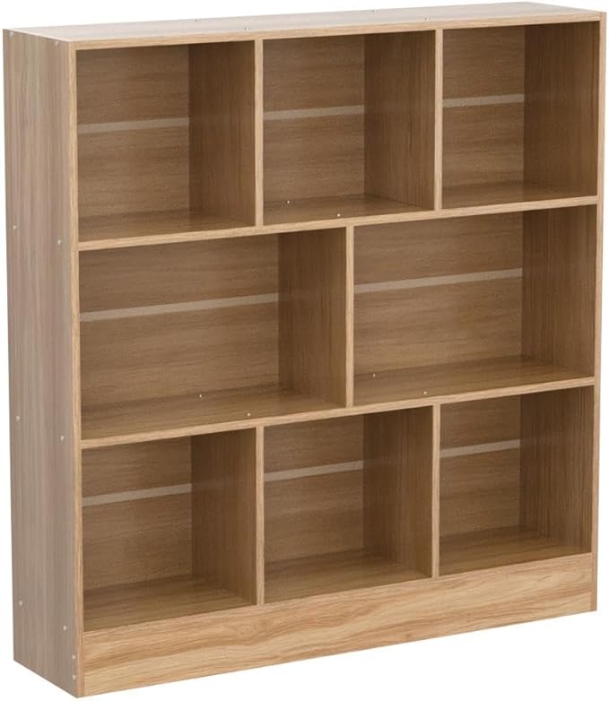LEYAOYAO 8 Cube Bookshelf with Base,3 Tier Mid-Century Modern Natural Bookcas...