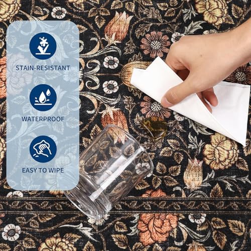GarveeHome Dark Brown Floral Washable Rug 5x7 for Bedroom Living Room