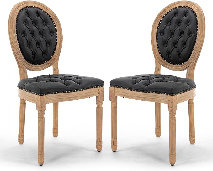 PU Leather Upholstered Dining Chairs Set of 2 French Country Round Back Kitch...