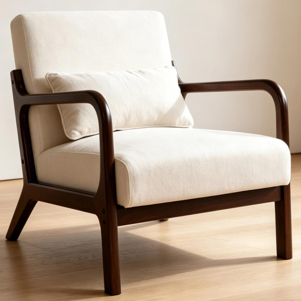 Komene Mid Century Modern Accent Armchair, Upholstered Armchair with Solid Wo...