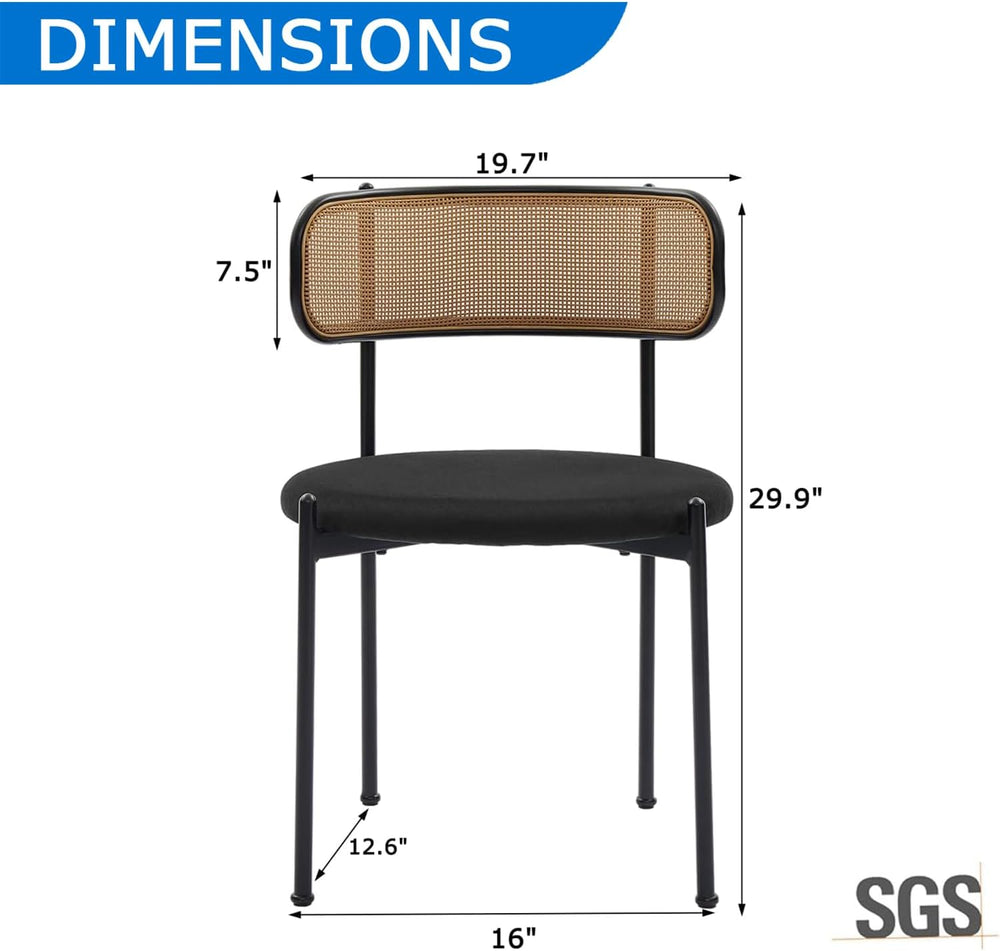 Rattan Dining Chairs Set of 2, Velvet Mid-Century Modern Upholstered Dining C...