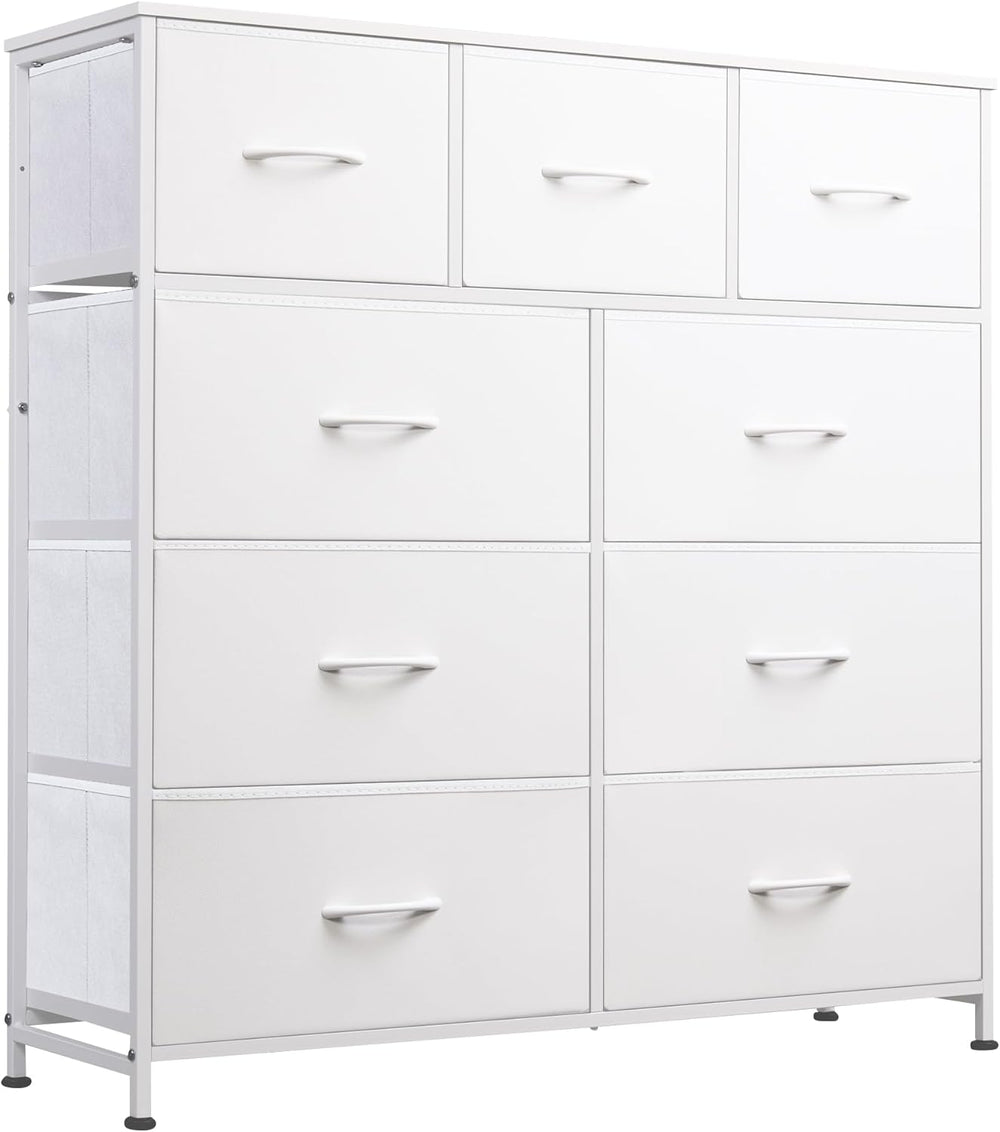 WLIVE Tall Dresser for Bedroom, 9 Drawer Chest of Drawers, White
