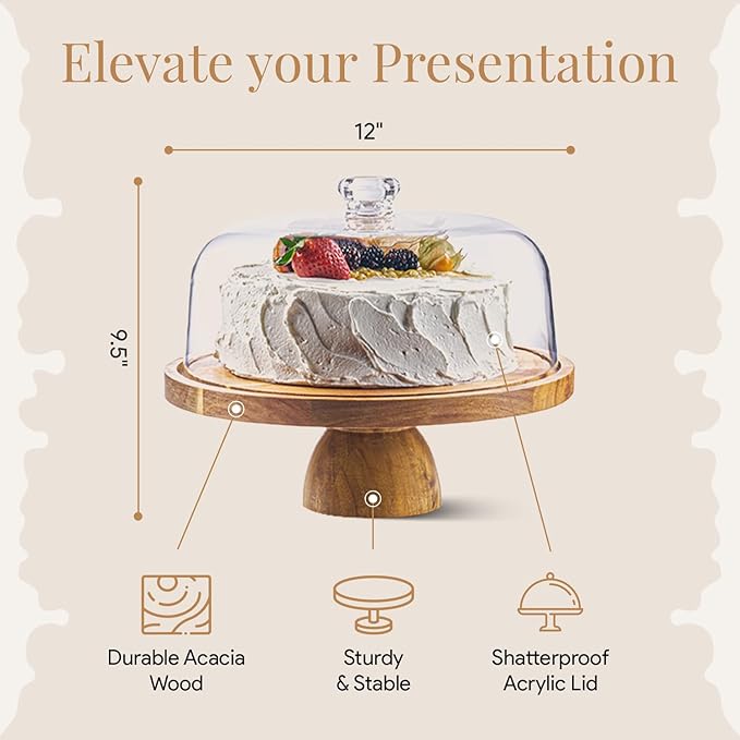 HOMESPHERE Acacia Wood Cake Stand