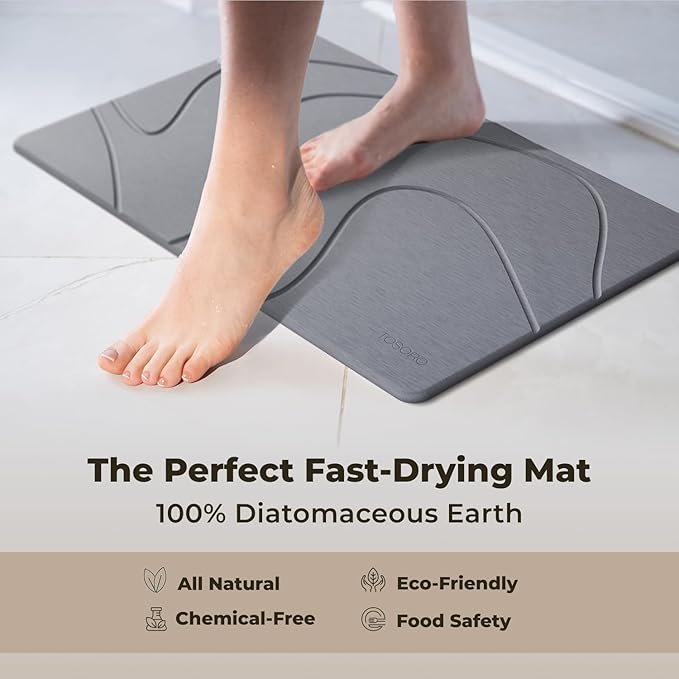 TOSORO - Stone Bath Mat Diatomaceous Earth Shower Mat Non-Slip Super Absorbent