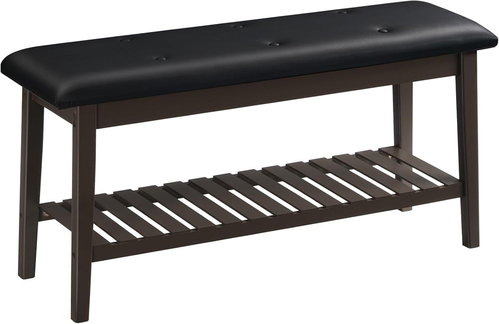 HOOBRO Dining Bench, Bamboo Dining Room Bench, 2-Tier Entryway Bench with PU ...