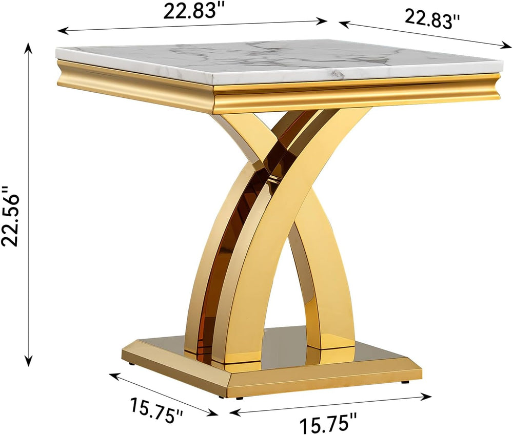 SSLine Modern White Faux Marble End Table Luxury Square Sofa Side Table with ...