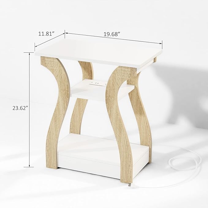 End Table Set of 2 with Charging Station, Side Table with USB Ports and Outle...