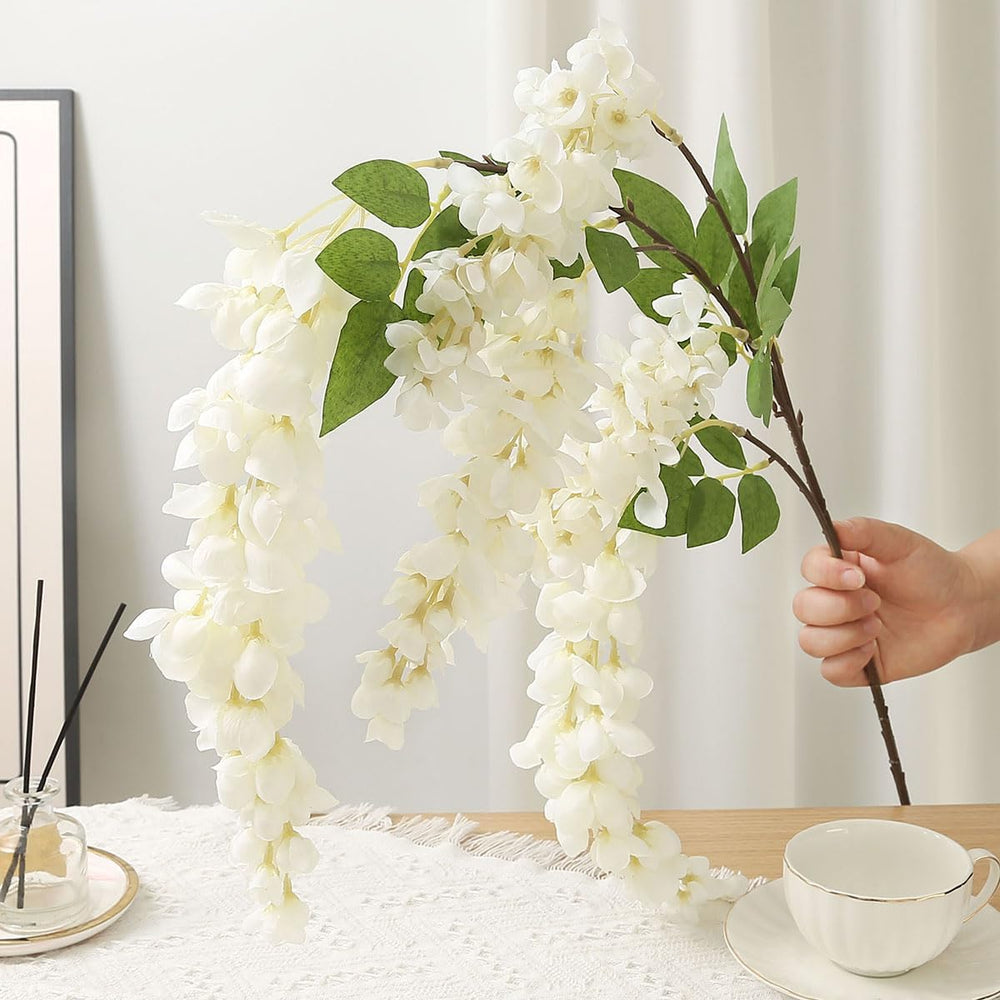 4pcs 47.2in Artificial Fake Wisteria Hanging Flower Garland Silk(white)