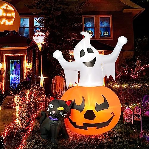 HOPOCO 5 FT Halloween Inflatables Outdoor Ghost Pumpkin Black Cat Decor