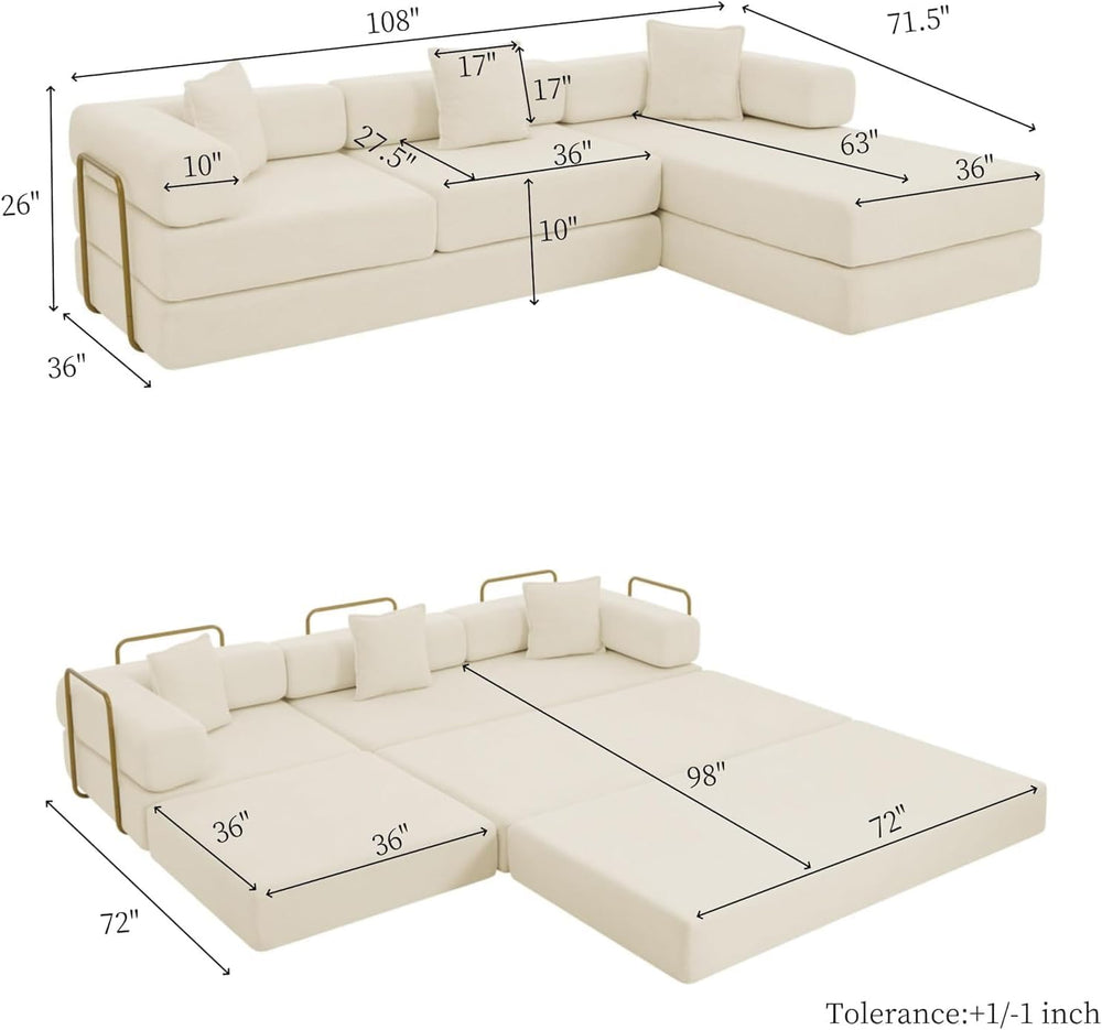 HANXIN 108'' Futon Sleeper Sofa Bed, Boneless Couch for Living Room, ...
