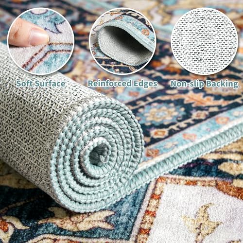 Foxmas 6x9 Wood Blue Washable Area Rugs
