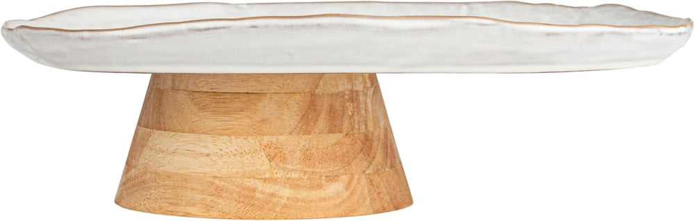 Bloomingville Acacia-Base Stoneware Elegance Pedestal, White