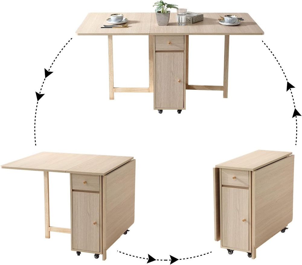 COMUHOME Drop Leaf Folding Dining Table with Storage, Wheels, Space Saving | ...