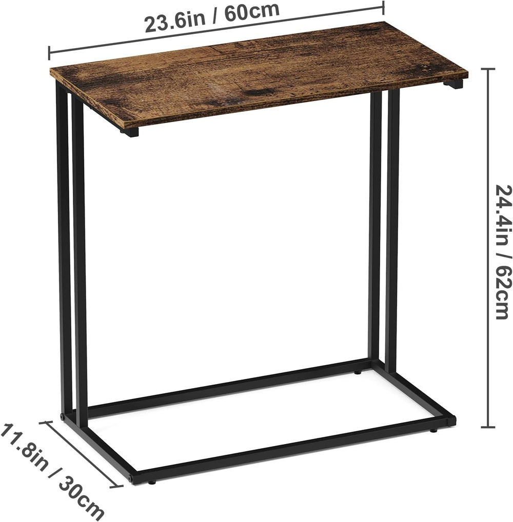 C-Shaped Side Table, Modern End Table with Metal Frame, Space Saving Design f...