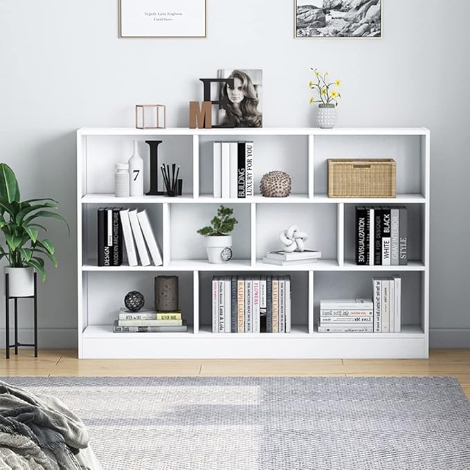 IOTXY Open Shelf Low Bookcase - Wooden 3-Tier Floor Standing Display Cabinet ...