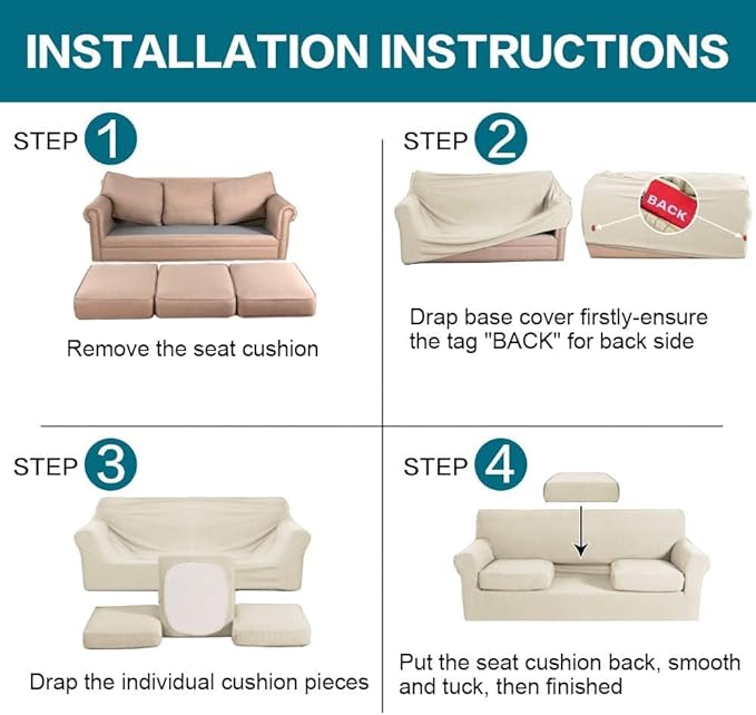 Turquoize 4 Piece Sofa Covers for 3 Cushion Couch Sofa Slipcover Soft Couch
