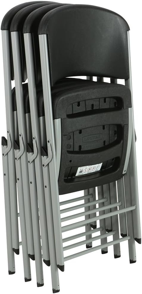 LIFETIME 80407 Commercial Grade Folding Chairs, 4 Pack, Black/Silver