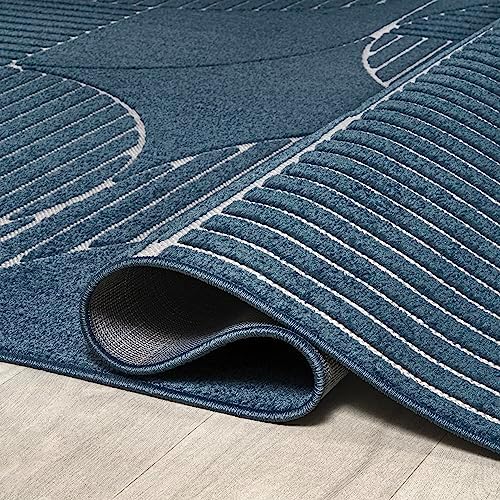 JONATHAN Y Nordby High-Low Arch Striped Navy/Cream Indoor/Outdoor Area Rug, 8...