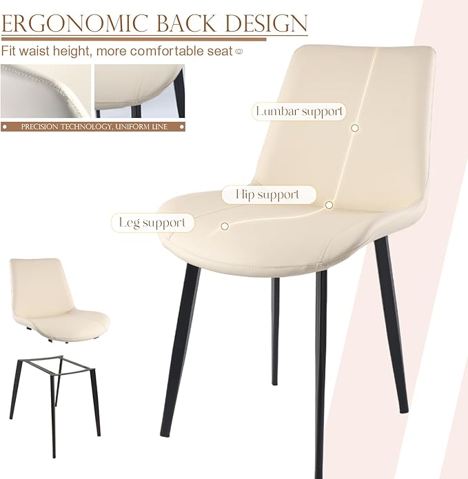 Dining Chairs, Modern PU Leather Dining Room Chair with Sturdy Metal Legs, Up...