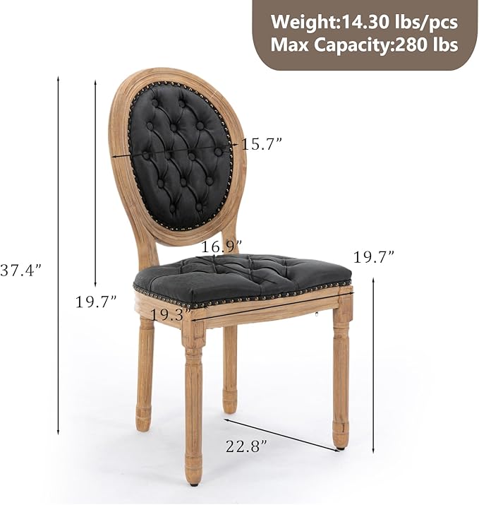PU Leather Upholstered Dining Chairs Set of 2 French Country Round Back Kitch...