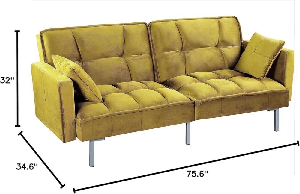 Container Furniture Direct Regal 75.6" Velvet Convertible Sofa Bed - Mid...