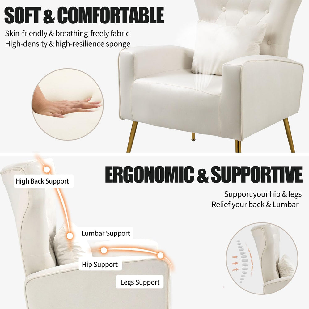 Velvet Accent Chairs Set of 2, Mid-Century Arm Chair with High Wingback &...