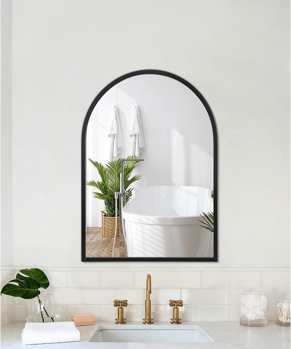 Arch Wall Mirror 20"x16" Large Black Bathroom Mirror Metal Frame Mi...