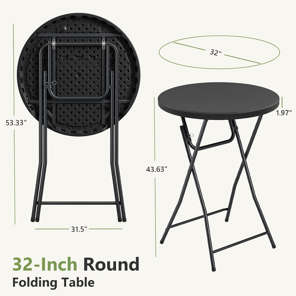 Folding Table 2 Pack, 32 Inch Foldable Cocktail Bar, High Top Round Folding B...