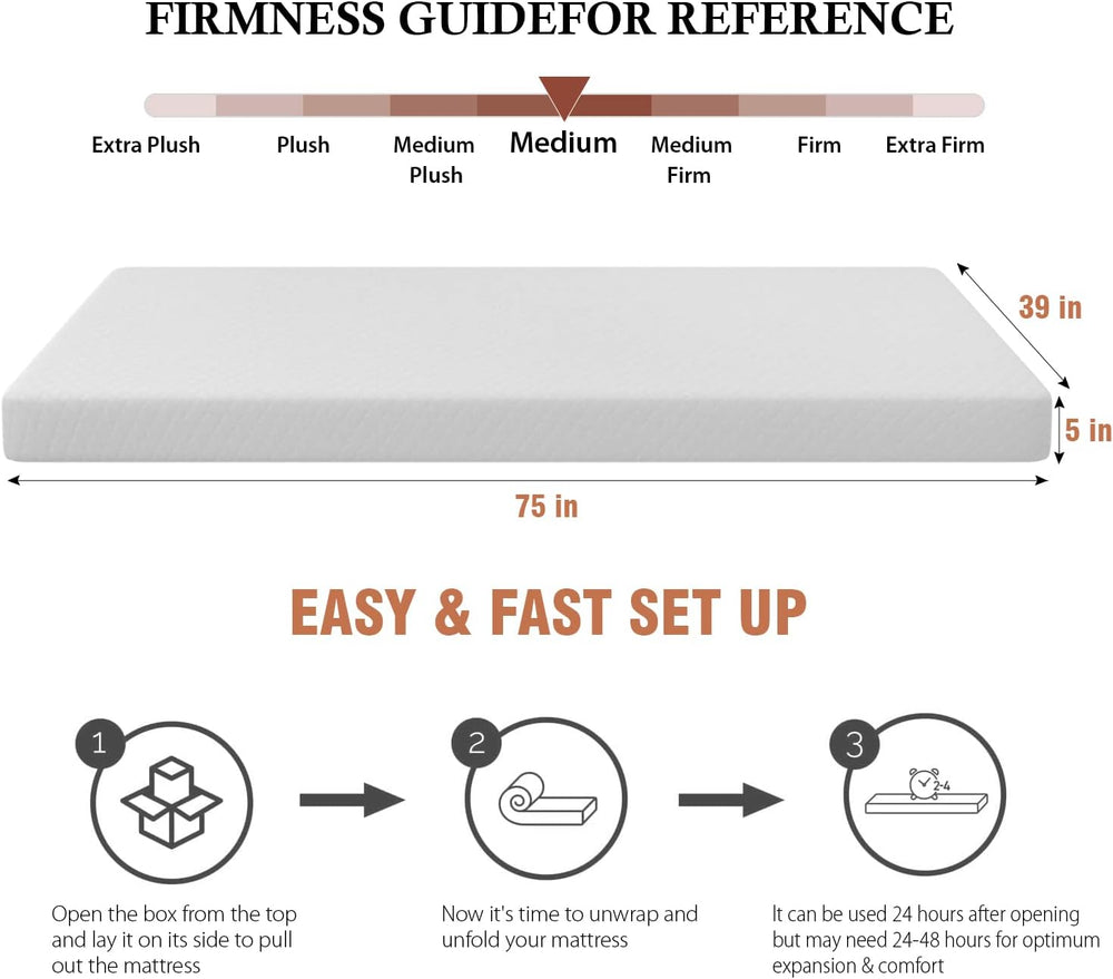 PayLessHere 5 Inch Twin Gel Memory Foam Mattress Fiberglass Free/CertiPUR-US ...