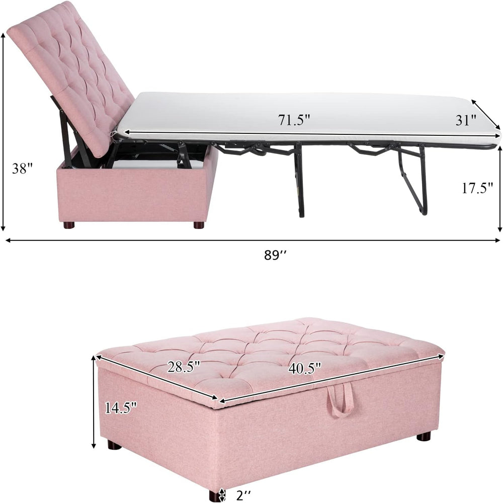 Folding Ottoman Chair Bed with Mattress & Metal Frame