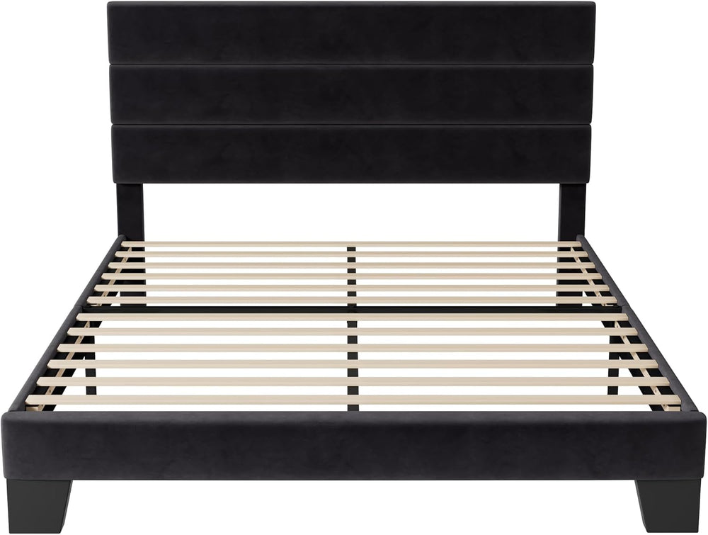 Allewie Full Size Platform Bed Frame with Velvet Upholstered Headboard
