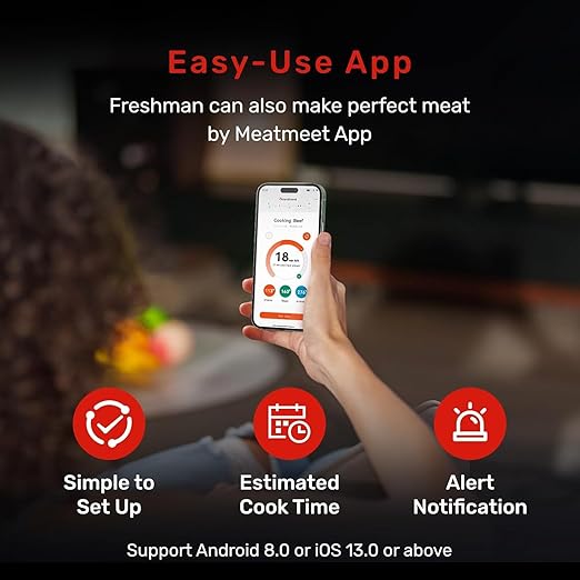 WiFi Wireless Bluetooth Meat Thermometer Digital, Smart AI Powered Cooking