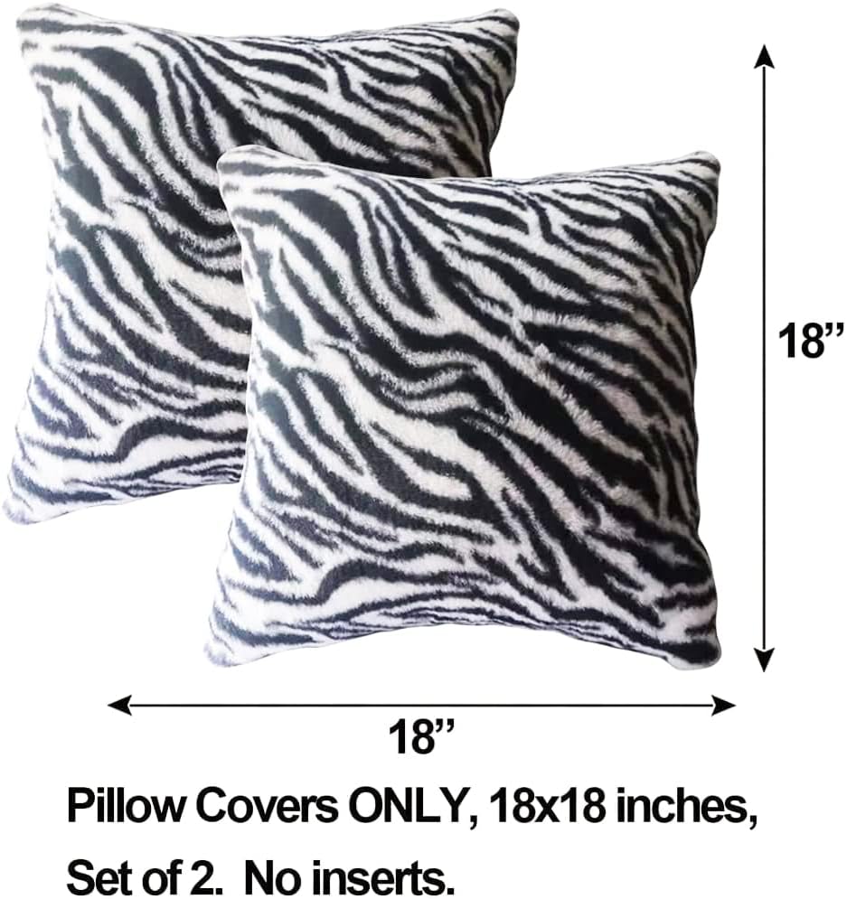 Black White Square Pillow Cover Soft Fluffy Fuzzy Faux Fur Zebra Stripe Throw...