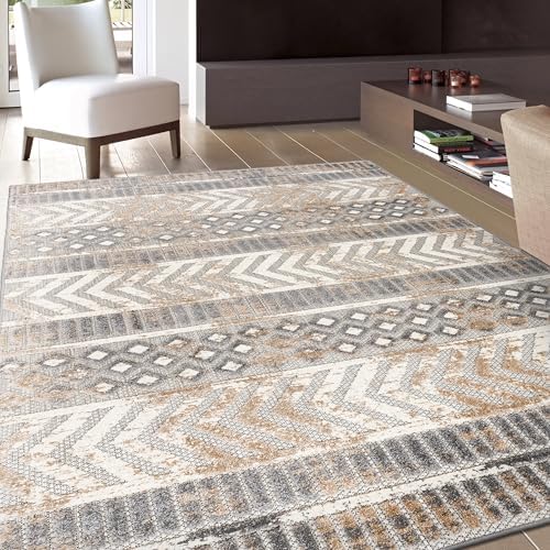 Rugshop Tribal Stripe Indoor/Outdoor Distressed Area Rug Beige 7'10"...