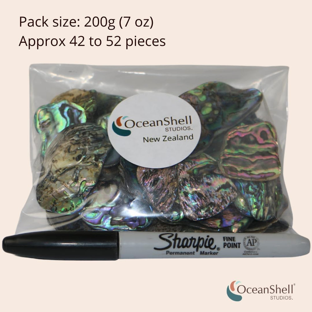 Abalone (Pāua) Shell Pieces-7.05oz Pack-for Crafts, Jewelry Making, Resin Art...