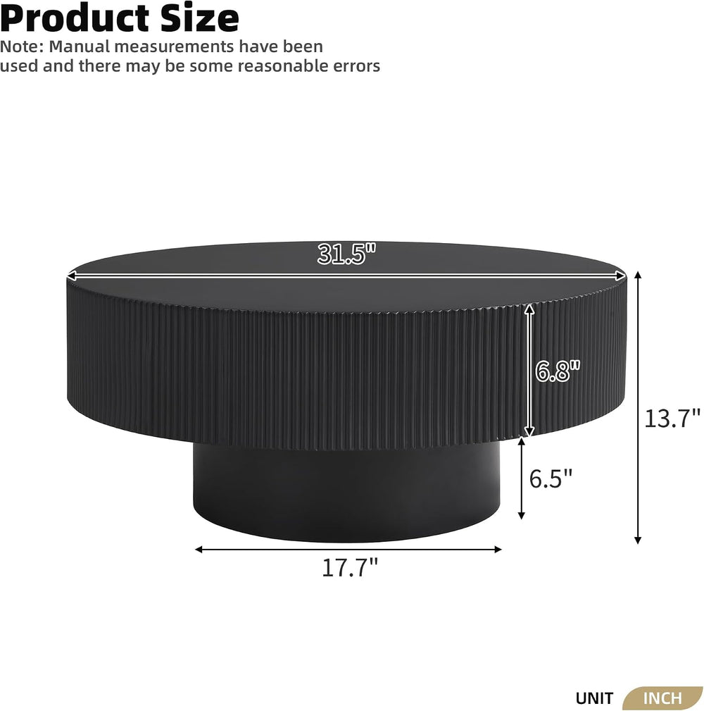 31.5" Round Coffee Table, Modern Fluted Drum Center Table