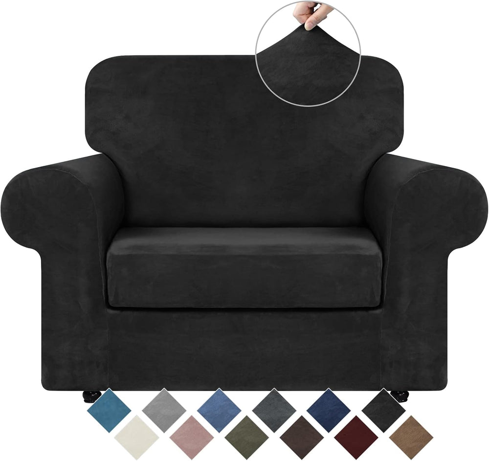 WEERRW Velvet Stretch 2 Pieces Chair Sofa Slipcovers Washable, Black