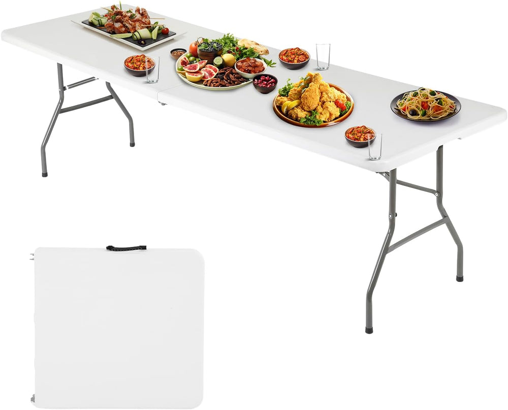 FDW | 6FT Folding Table | White | Portable Plastic Table | with Carry Handle ...
