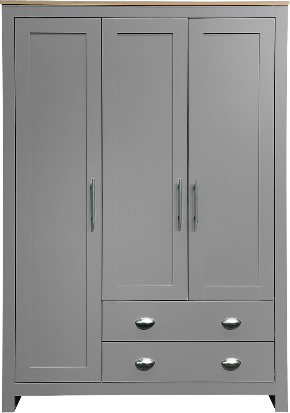 3 Doors Armoire Wardrobe Closet with 2 Drawers, 67.9" H Wooden Closet Wa...