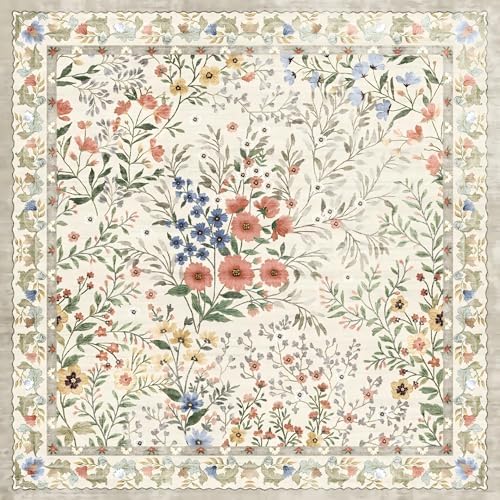 Vintage Botanical Floral Rug 8x10: Cottage Area Rug - Machine Washable Non Sl...