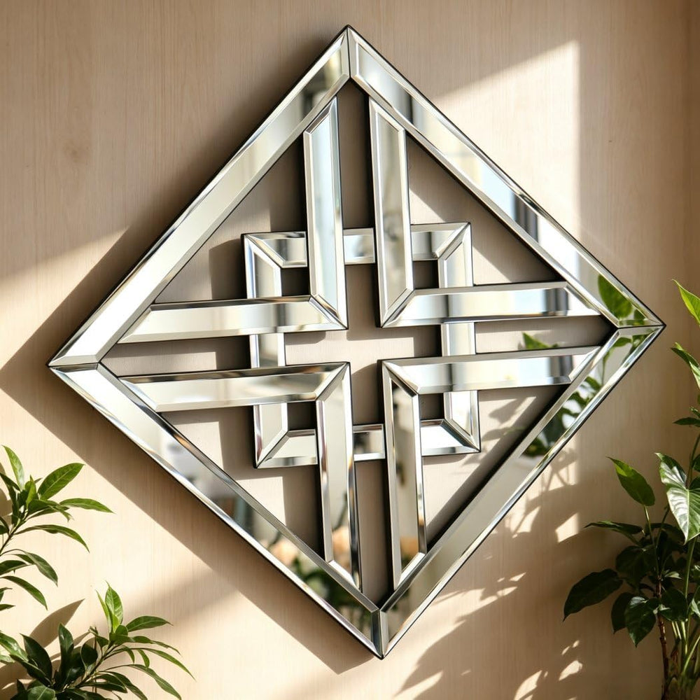 QMDECOR Silver Mirrored Wall Decor 16x16” Decorative Mirror Modern Fashion DI...