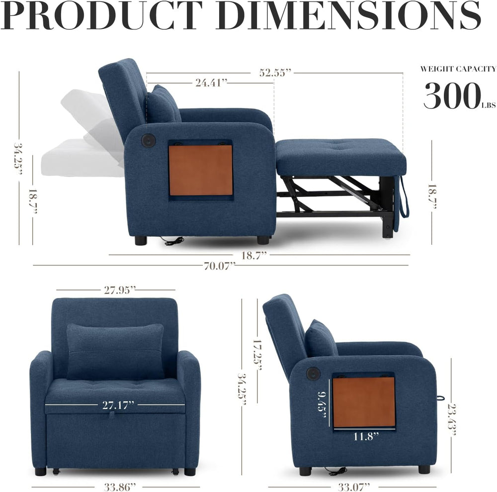 Convertible Sleeper Chair-Fabric Futon Sofa Bed, Single Sleeper Sofa, Small C...
