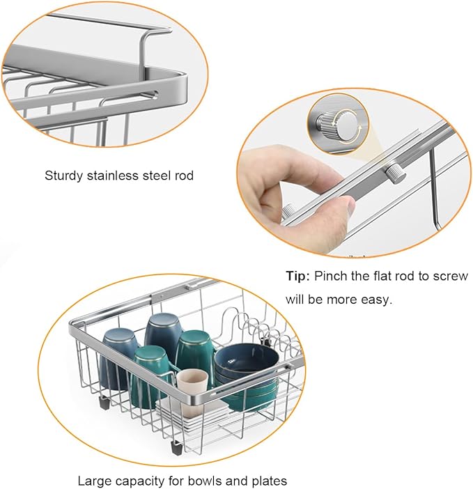 Expandable in Sink Dish Drying Rack, Adjustable Capacity Stainless Steel Over